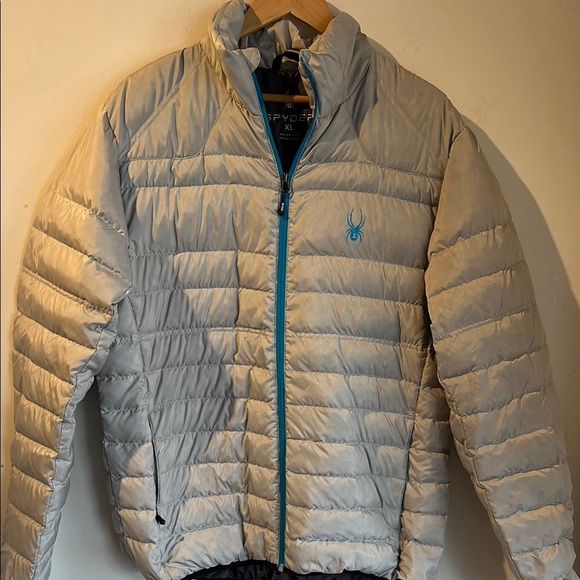 Spyder Gray Puffer Jacket with Blue Accents - Picture 1 of 4